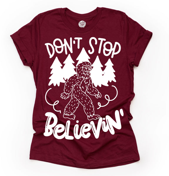 Don't Stop Believing Bigfoot Adult Unisex Tee