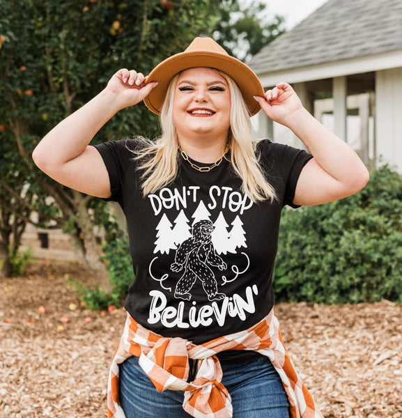 Don't Stop Believing Bigfoot Adult Unisex Tee