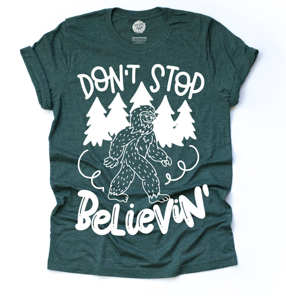 Don't Stop Believing Bigfoot Adult Unisex Tee